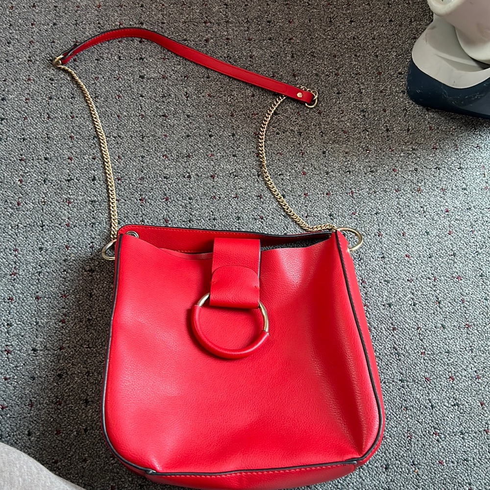 Zara red crossbody bag with gold chain straps